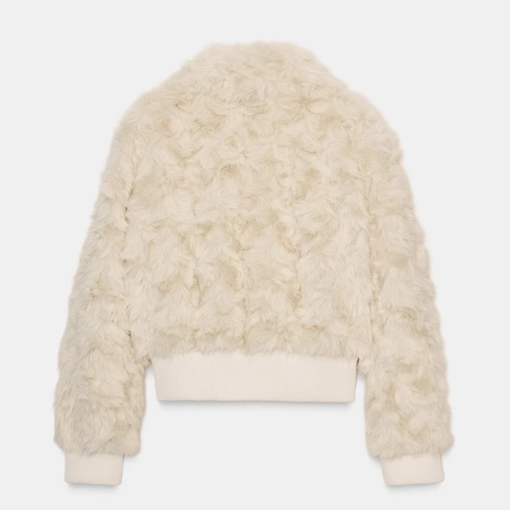 Zara Faux Fur Bomber NWT Jacket Ecru 3046/028/712 Cream XS mob wife old money - Picture 12 of 17